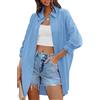 Cicy Bell Camicetta Oversize da Donna Camicie a Maniche Lunghe Button Down T-Shirt Casual in Cotone con Tasche, Celeste, XL