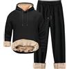 Generisch Tuta da jogging da uomo, in pile, termica, con imbottitura, per lo sport, invernale, calda, con cappuccio, set da tempo libero, con pantaloni larghi, comodo, felpa con cappuccio, O nero