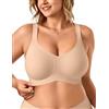 Vertvie Reggiseni senza cuciture per le donne reggiseno push up senza ferretto supporto comfort copertura completa reggiseno scollo a V t-shirt bralette per tutti i giorni con estensione, Nude, L