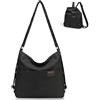 Prizmxed Borsa zaino 2 in 1 da donna, borsa a tracolla in nylon impermeabile, può essere utilizzata come zaino o borsa a tracolla, adatta per pendolarismo, scuola, viaggi e shopping., Nero
