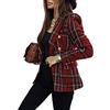 Onsoyours Donna Manica Lunga Colletto Cappotto Elegante Ufficio Business Blazer Top A Quadri Giacca con Pulsante Corto OL Tailleur Giacca A Rosso S