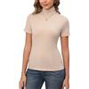 Enjoyoself Maglione Maniche Corte in Cotone Collo Alto Pullover Elegante a Maglieria-Beige/S