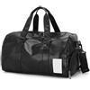 FUNSEED Borsa da viaggio in pelle PU con cerniera, borsone per uomo e donna, scomparto per scarpe e tasche anti-bagnato, sport e palestra, nero, Small