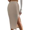Yanhalo Gonna a tubino da donna a vita alta, aderente, con spacco laterale elastico in maglia sotto il ginocchio, Beige, S