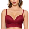 DOBREVA Donna Reggiseno Senza Ferretto Push Up Pizzo Jacquard Coppa Preformata con Schiena Liscia Rosso Ciliegia 5C