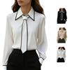 Generic Camicia da donna con bottoni con cravatta elegante slim lavoro lavoro a maniche lunghe camicia in raso cravatta camicetta elegante casual ufficio top