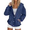 Generisch Felpa con cappuccio da donna con cerniera, giacca casual in pile con bottoni sul davanti, morbida calda coperta invernale, comoda felpa da indossare tutti i giorni con cappuccio, Blu marino, XL
