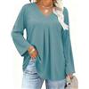 IECCP Camicetta da Donna, Maniche a 3/4 Arrotolate, Scollo a V, Camicette Plus Size, Stile Casual, Camicia a Manica Lunga, Tunica Comoda (1X-5X), Acqua, XXL