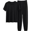 Uwdiohq Set da Donna Taglie Forti, alla, Tinta Unita, Maniche Corte, Maglietta, Top E Pantaloni della Tuta. Vestitino Erotico (Black, XXXXL) Pigiama Cotone Felpato Pigiami Caldo Puro Lunghe