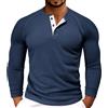 Generic Camicia da uomo a maniche lunghe Henley in maglia a nido d'ape slim fit casual top misto cotone t-shirt alla moda con abbottonatura a contrasto per uomo, blu cielo, S
