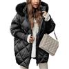nicticsi Giubbotto Corta da Donna Invernale Caldo Cerniera Cappotto Patchwork di Peluche Casuale Vintage Outerwear con Tasca Giacche Polsini a Maglia E Nero 3XL