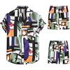 Onsoyours Tute Uomo Estive 2 Pezzi Hawaiana Camicia da Spiaggia Casual Lino Manica Corta Maglietta + Pantaloncini con Elastico in Vita Set Tute Completa Sportive
