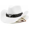 Plancholo Cappello da cowboy in paglia, cappello da spiaggia, cappello da sole a tesa larga Panama Fedora Cappello di paglia per l'estate all'aperto per uomo donna, bianco, Taglia unica