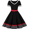 AXOE Donna Vestito Anni 50 Rockabilly Scollo a Cuore con Cintura Regolabile Abito da Cerimonia per Feste e Occasioni Speciali Nero e Pois Bianco, Taglia 52, 3XL