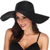 Lanzom - Cappello da donna in paglia con tesa larga da 14 cm, pieghevole e arrotolabile, protezione UPF 50+ - nero - Taglia unica