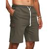Zetieny Pantaloncini Cargo da Uomo in Lino Casual con Coulisse e Tasche | Pantaloni Corti Leggeri, Vestibilità Comoda, Cintura Elastica Con Cordoncino, Outdoor, Spiaggia, Tessuto Senza Elasticità