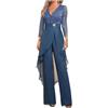 Botong Madre della Sposa Pantaloni Suit Set 2 PC Chiffon & Pizzo Abito Ospite di Nozze ith Strass 3/4 Maniche