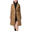 Vanchenl Cappotto da donna invernale in misto lana, con colletto dentellato, doppiopetto, revers, lunghezza media, giacca esterna, cachi, L