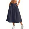 GRECERELLE Gonna lunga estiva da donna, casual, maxi gonna cargo tinta unita, elastica, a vita alta, abito a linea A con tasche, per donna, blu navy, M