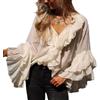 ZZEVOLSS Camicia da donna fluida con fiocco frontale e lacci, maniche lunghe, peplo in chiffon con volant a balze Y2K trasparente in mesh (chiffon bianco, Large)