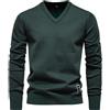 PODOLIXIA Maglione da uomo con scollo a V, in cotone, elegante, a maglia, a maniche lunghe, elasticizzato, slim fit, per autunno e inverno, verde, L