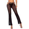 MANJIAMEI Pantaloni svasati in rete da donna, pantaloni da spiaggia trasparenti, taglio nero, pantaloni trasparenti con gamba larga, pantaloni sexy per feste e visite in discoteca, Nero , M