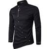 sutelang lurryly Camicia da uomo con bottoni, a maniche lunghe, scollo alto, vestibilità regolare, casual, per business, taglie grandi, stile gotico vintage, Nero , L