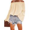 MQYXGS Donna con spalle scoperte manica a campana Swiss Dot Top svasato camicetta allentata casual tinta unita con spalle scoperte camicia a maniche lunghe con volant in chiffon T-shirt (G-Albicocca/S)