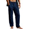 Cegerne Pantaloni in Lino Uomo Lunghi Leggeri, Pantaloni Estivi Casual con Vita Elastica e Coulisse, per Spiaggia Vacanze Medievale Vintage e Uso Quotidiano, Blu Marino, XL