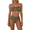 JILLICK Set bikini da donna a vita alta, top a fascia senza spalline, stampa leopardata, 2 pezzi, costume da bagno con controllo della pancia, slip a taglio alto, ad asciugatura rapida, costume da