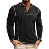 YawYews Maglia Maniche Lunghe Uomo Maglietta T Shirt con Cappuccio Tasca Bottoni Slim Fit Casual Tshirt Nero M