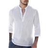 Runcati Camicia da uomo in lino, maniche a 3/4, vestibilità normale, per il tempo libero, casual, estiva, spiaggia, lino, bianco, M