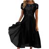 HAOLEI Abito Lungo Elegante Estivo Donna in Pizzo, Maniche Medie, Vestito Cerimonia Vita Alta alla Moda per Festa, Compleanno, Nozze, Damigella
