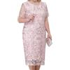 shownicer Vestito Due Pezzi Donna Elegante Ricami Pizzo Vestiti Manica 3/4 Taglie Forti Vestito da Sera Cerimonia Cocktail Abiti al Ginocchio B Rosa L