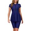 Yiesvsov Costume Bagno Donna con Maniche Corte Maglia Il Surf Rashguard Mutande Bagno Set Bikini Tankini Costumi Due Pezzi Surf E Nuoto Blu Scuro L
