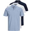 JACK & JONES Confezione da 3 polo da uomo slim fit, a maniche corte, colore nero, bianco, blu, grigio, XS, S, M, L, XL, XXL, 12171776