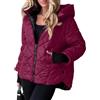 nicticsi Giubbotto Corta da Donna Invernale Caldo Cerniera Cappotto Patchwork di Peluche Casuale Vintage Outerwear con Tasca Tinta Unita Giacche Polsini a Maglia B Claretto 3XL