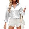 HANERDUN Camicia Donna Elegante Camicia Button Down in Raso di Seta Maglia a Tinta Unita Top