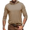 Oanviso Maglietta Manica Lunga con Cappuccio Uomo Leggera Maglia T Shirt Sottogiacca Slim Palestra Bodybuilding Pullover Felpa Tuta Sport Stile Casual Sweat Hoodie Tee Shirt Cachi M