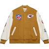 Mitchell & Ness NFL Dusted Collection Varsity College - Giacca con bottoni, primavera, autunno, inverno, retrò, stile americano, look retrò, Marrone ocra, Kansas City Chiefs, XXL