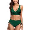 heekpek Costume da Bagno Donna Due Pezzi Costumi Push Up Scollo a V Top Bikini con Lacci Incrociati sul Retro e Pantaloncini da Bagno con Coulisse Laterale a Pieghe Bikini Donna Mare, Verde, L