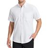 HISDERN Camicia Bianco Uomo Oxford Maniche Corte Button Down Camicie Uomo Estiva da Ufficio Manica Corta con Tasca vestibilità Regolare, XL