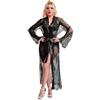 ohmydear Kimono da donna sexy in pizzo, abito lungo in raso, taglie grandi, in negligee trasparente, a maniche lunghe, in tulle, per l'estate e la spiaggia, kimono in pizzo, Nero , XXL