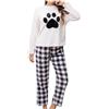 Generico Pigiama Donna Autunnale - Pigiama Donna Invernale Caldo Cotone Pigiameria Lungo Set 2 Pezzi Maglia A Maniche Lunghe A Stampato E Pantaloni A Quadri Indumenti Da Notte Comfort E Stile Autunno Inverno