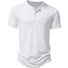 MakingDa Camicia da uomo casual a maniche lunghe e corte, vestibilità aderente, con 4 bottoni, maglietta aderente, bianco, XXL