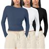Fulidngzg T-Shirt Donna Slim Fit con Scollo Tondo Maniche Lunghe 3PC Maglietta Casual Elegante Tinta Unita per Autunno Inverno Pullover Termica Comoda Curvy da Sportiva Trekking,Blue,S