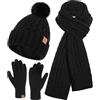 Bequemer Laden Donna Invernale Pon Pon Cappello Sciarpa Touch Screen Guanti Set con Fodera in Pile, Berretto in Maglia a Trecce Sciarpe Regalo