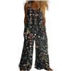 Gienslru Salopette Donna Estiva in Lino 2026 Tuta Intera Boho Chic Stampa Pantaloni Gamba Larga Jumpsuit Baggy Mare e Vacanza Vintage Curvy Taglie Forti con Tasche (M,13)