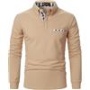 STTLZMC Uomo Plaid Polo Maniche Lunghe Basic Maglie Golf Casual T-Shirt Gentiluomo Cachi M