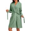 Lovasy Accappatoio Donna Cotone Nido d'Ape Vestaglie in Maglia Waffle Accappatoio Kimono con Maniche Lunghe Lunghezza al Ginocchio con scollo a V e Cintura
